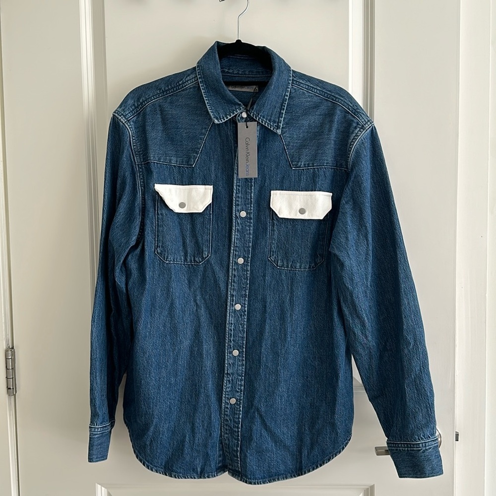 Calvin Klein Jeans Denim Button Down Shirt with White Pockets